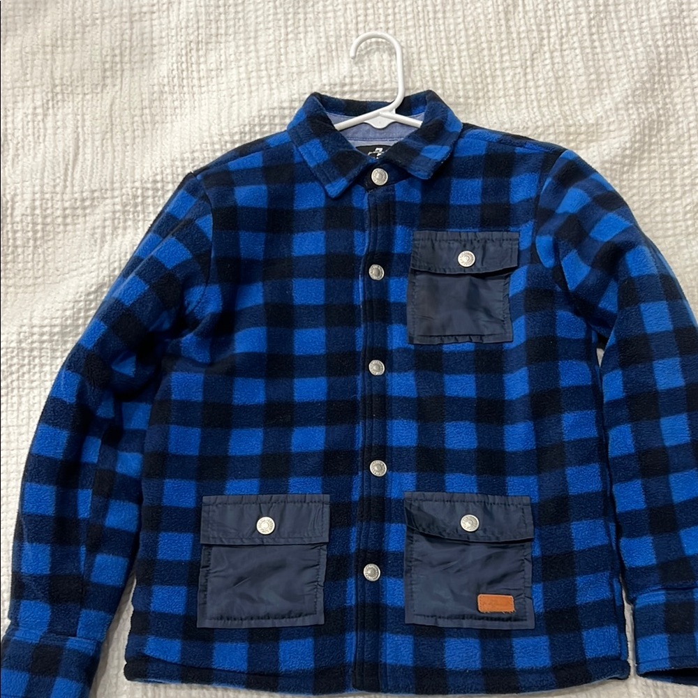 7 For All Mankind Blue and Black Buffalo Plaid Jacket